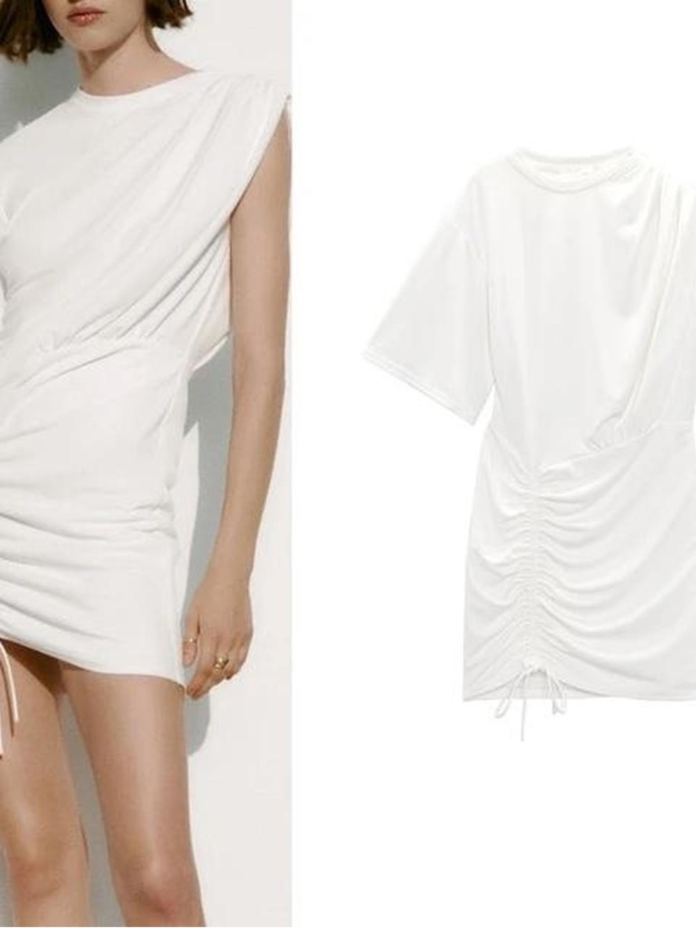 Zara White Ruched Mini Dress